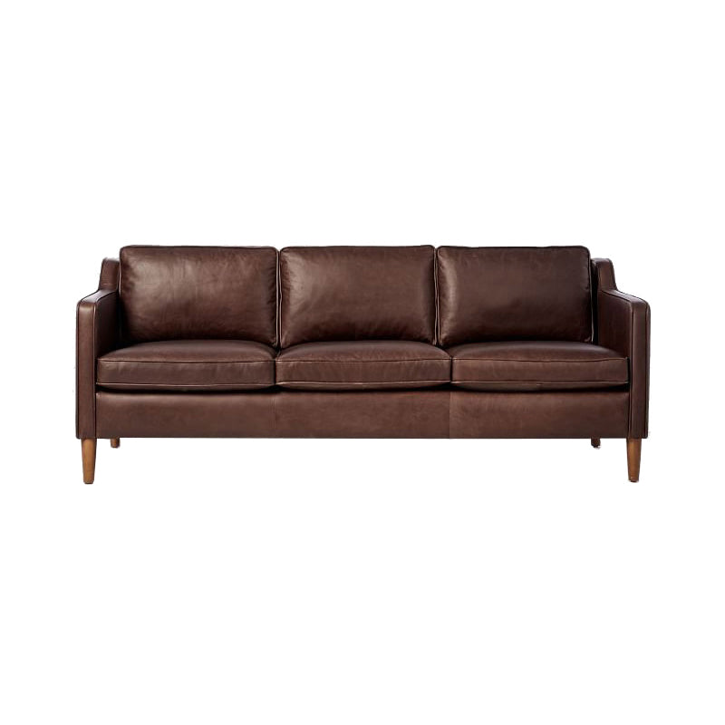 Mid Century Modern Sloped Arm Sofa Faux Leather Sofa for Living Room