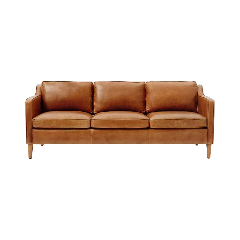 Mid Century Modern Sloped Arm Sofa Faux Leather Sofa for Living Room