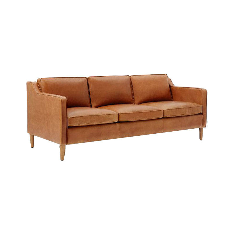 Mid Century Modern Sloped Arm Sofa Faux Leather Sofa for Living Room