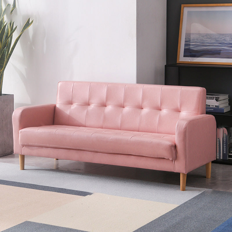 Modern Single Cushion Seat Sofa Tufted Back Faux Leather Sofa