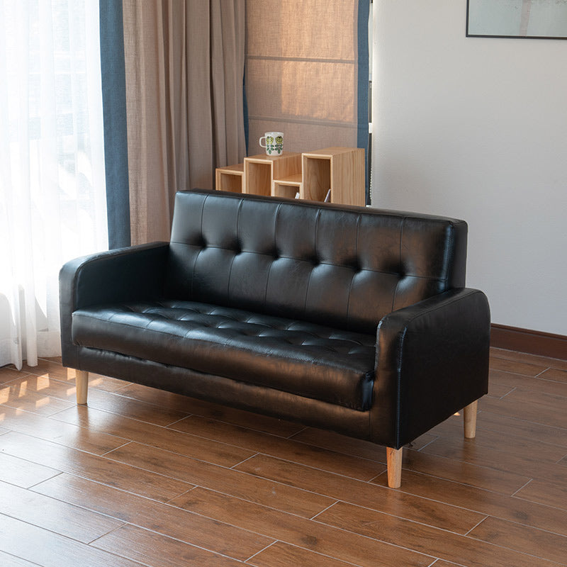 Modern Single Cushion Seat Sofa Tufted Back Faux Leather Sofa