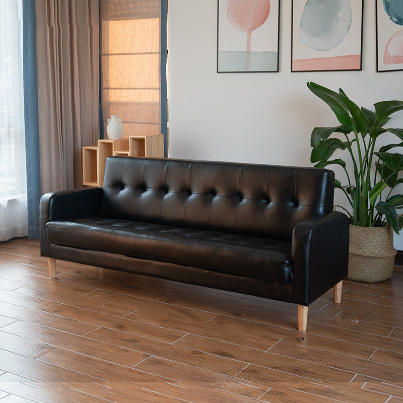 Modern Single Cushion Seat Sofa Tufted Back Faux Leather Sofa