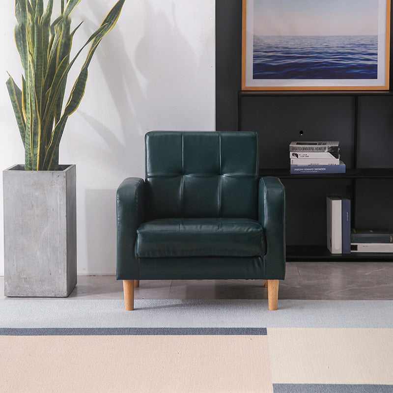 Modern Single Cushion Seat Sofa Tufted Back Faux Leather Sofa