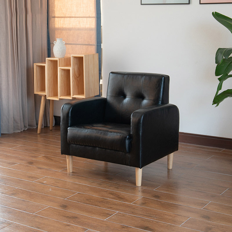 Modern Single Cushion Seat Sofa Tufted Back Faux Leather Sofa