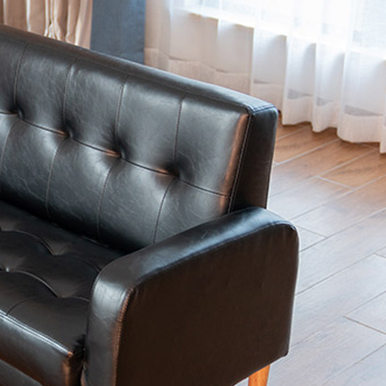 Modern Single Cushion Seat Sofa Tufted Back Faux Leather Sofa