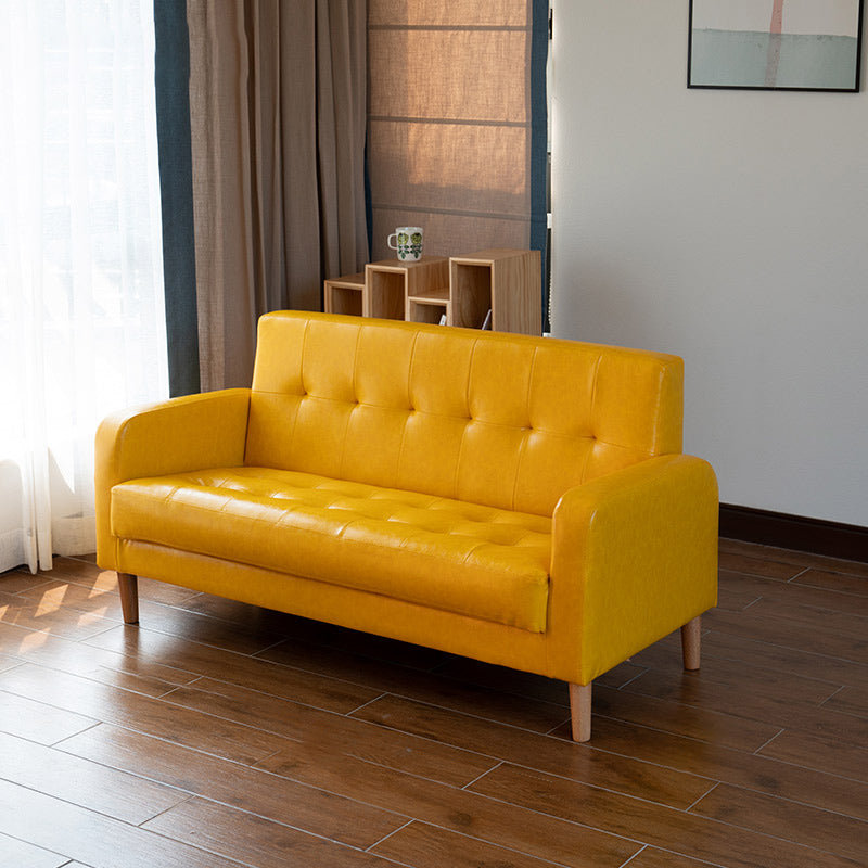 Modern Single Cushion Seat Sofa Tufted Back Faux Leather Sofa