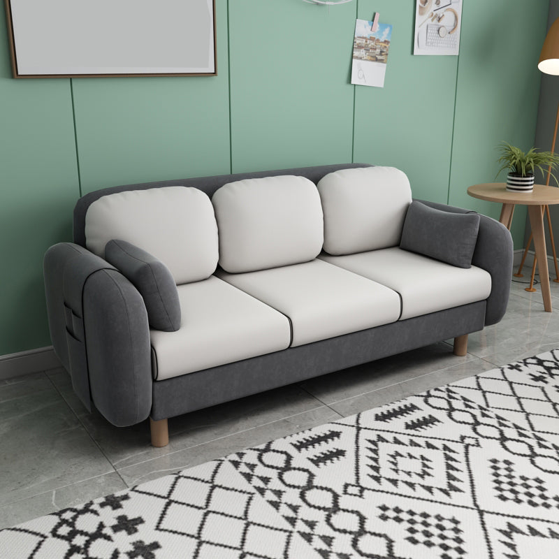 Square Arm Sofa 3 Seater Solid Color Sofa with Storage Side Bag