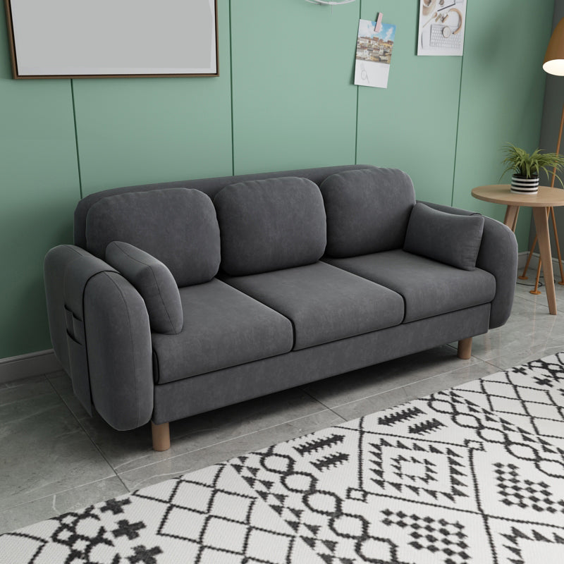 Square Arm Sofa 3 Seater Solid Color Sofa with Storage Side Bag