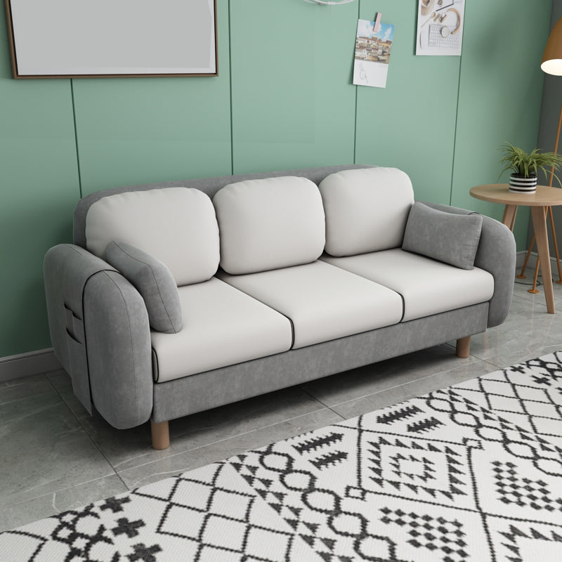 Square Arm Sofa 3 Seater Solid Color Sofa with Storage Side Bag