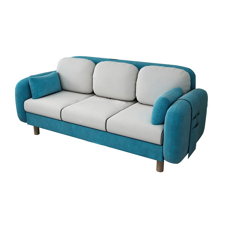 Square Arm Sofa 3 Seater Solid Color Sofa with Storage Side Bag