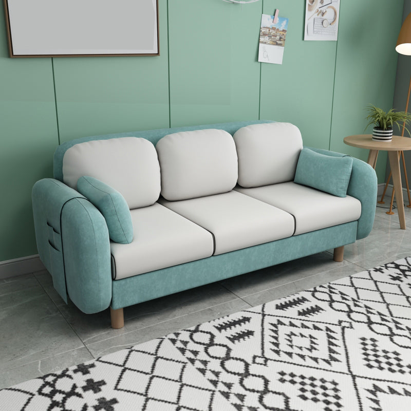 Square Arm Sofa 3 Seater Solid Color Sofa with Storage Side Bag