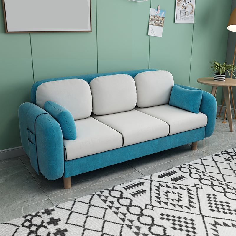 Square Arm Sofa 3 Seater Solid Color Sofa with Storage Side Bag