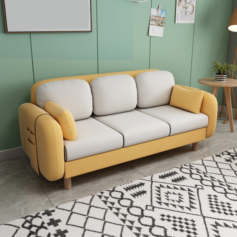 Square Arm Sofa 3 Seater Solid Color Sofa with Storage Side Bag