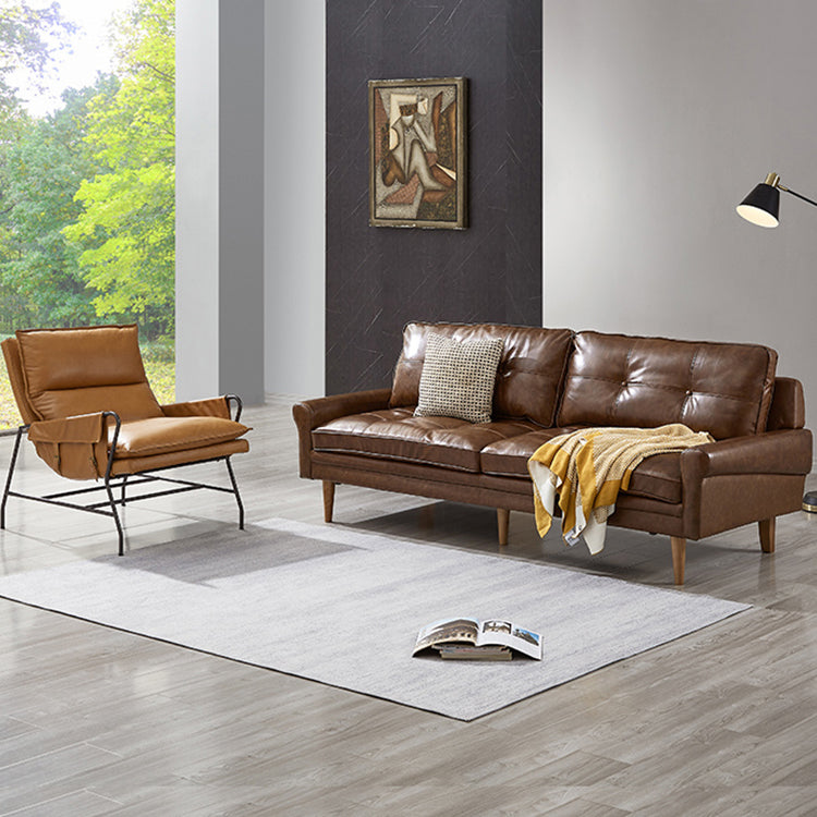 Solid Wood Round Arm Sofa Living Room Tufted Leather Sofa 32.28" H