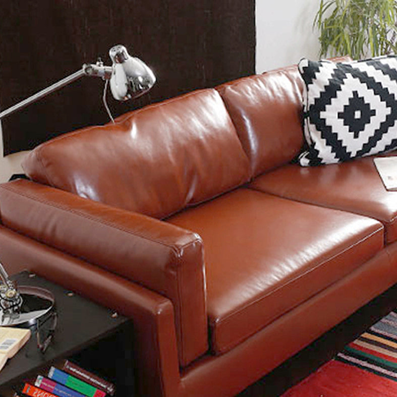 Faux Leather Sofa Square Arm Sofa with Cushions Back for Living Room