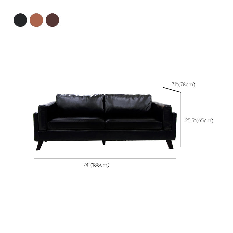 Faux Leather Sofa Square Arm Sofa with Cushions Back for Living Room