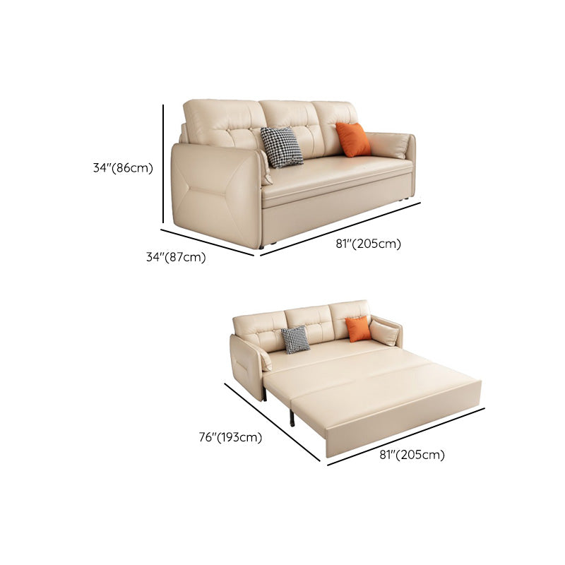 Glam Square Arms Futon And Mattress Faux Leather Sleeper Sofa in Beige