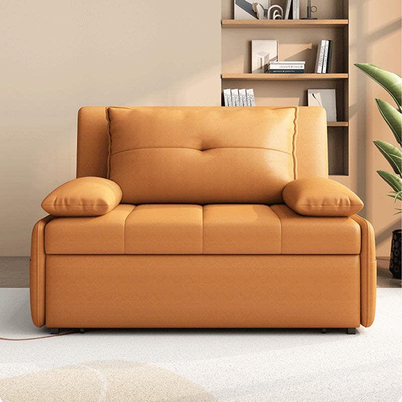 Modern Sofa Bed, Orange Faux Leather Futon and Mattress with Storage