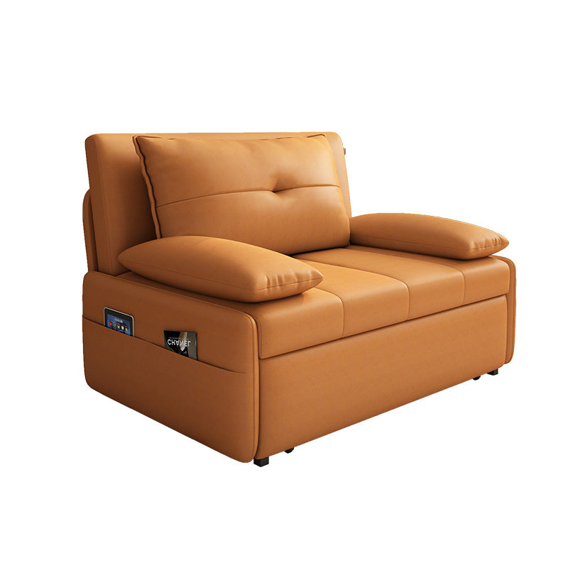 Modern Sofa Bed, Orange Faux Leather Futon and Mattress with Storage