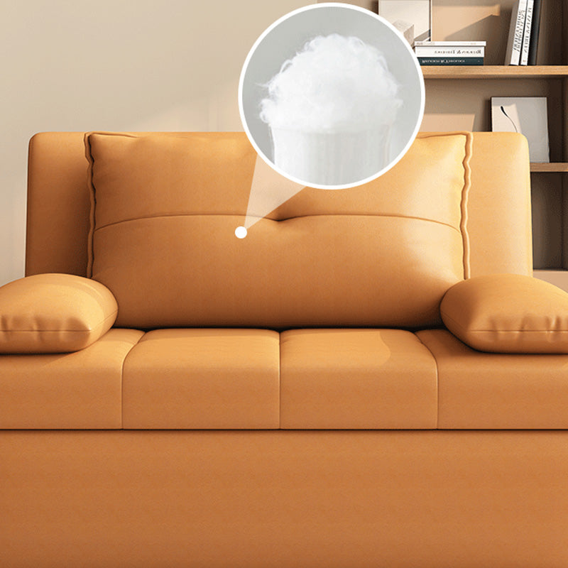 Modern Sofa Bed, Orange Faux Leather Futon and Mattress with Storage