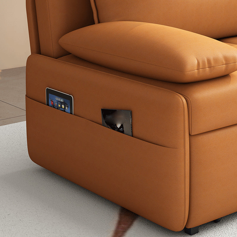 Modern Sofa Bed, Orange Faux Leather Futon and Mattress with Storage