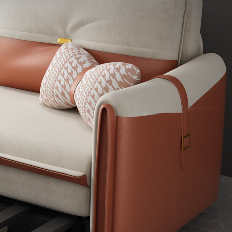 Glam Upholstered Futon Chair Faux leather Square Arms Sleeper Sofa