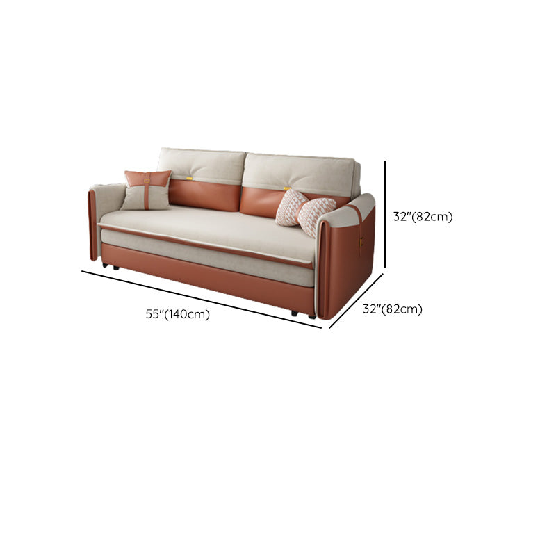 Glam Upholstered Futon Chair Faux leather Square Arms Sleeper Sofa