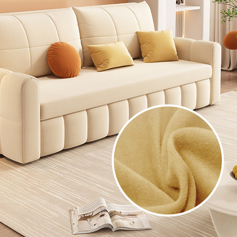 Glam Sofa Bed Square Arms Convertible Sofa in Beige Fabric Upholstery