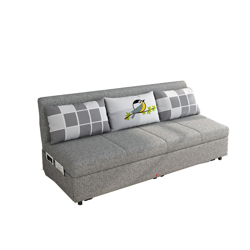Contemporary Pillow Back Sleeper Sofa Storage Futon Grey Fabric Sofa Bed