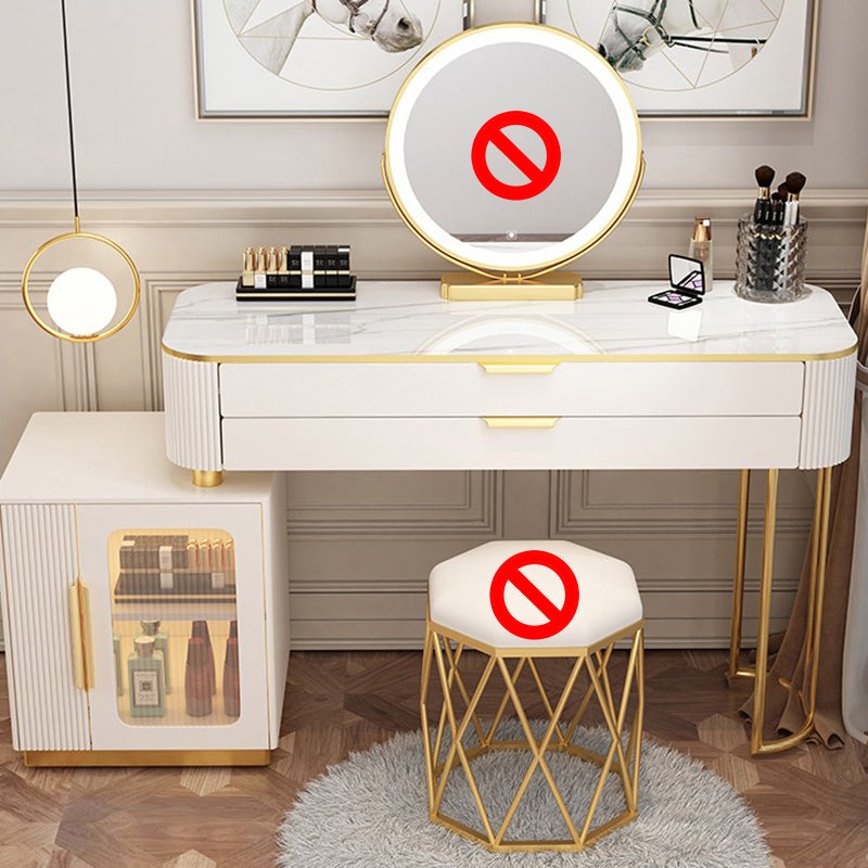Glam Style Vanity Dressing Table with 2 Drawers and Stone Top