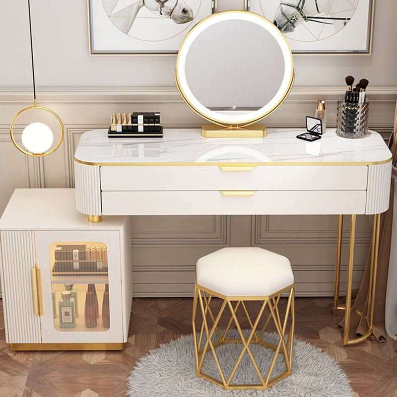 Glam Style Vanity Dressing Table with 2 Drawers and Stone Top