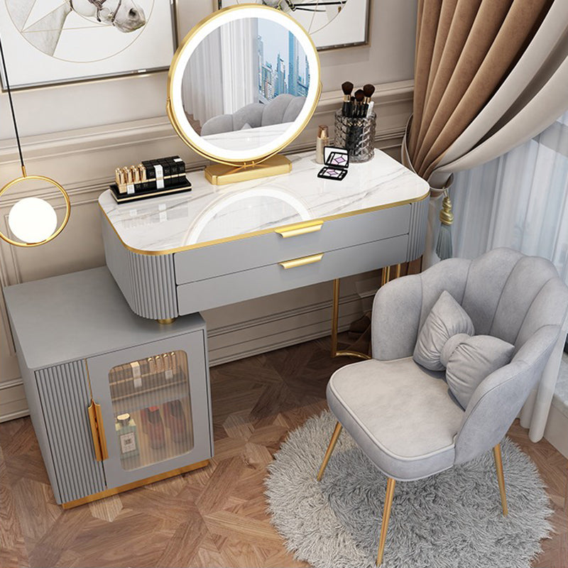Glam Style Vanity Dressing Table with 2 Drawers and Stone Top