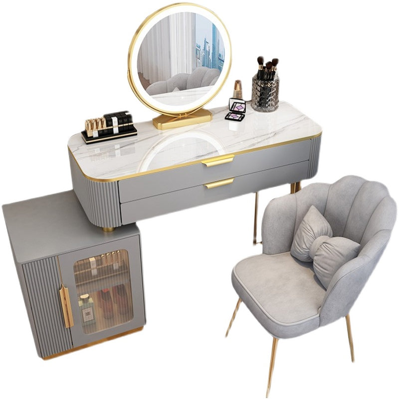 Glam Style Vanity Dressing Table with 2 Drawers and Stone Top