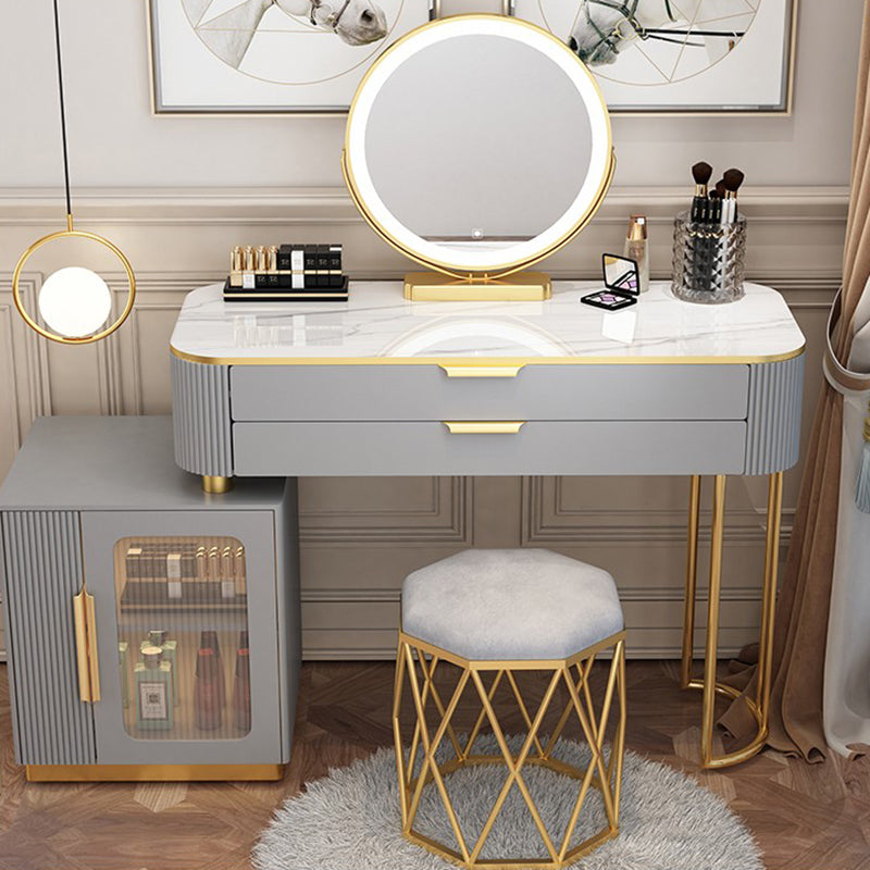 Glam Style Vanity Dressing Table with 2 Drawers and Stone Top
