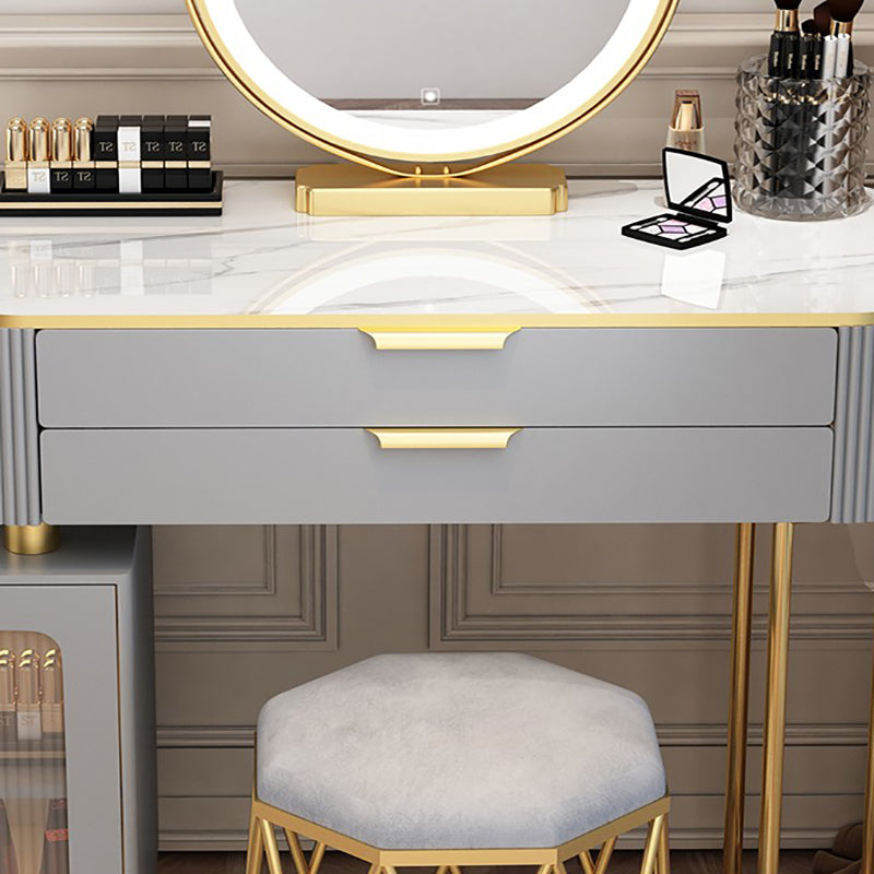 Glam Style Vanity Dressing Table with 2 Drawers and Stone Top