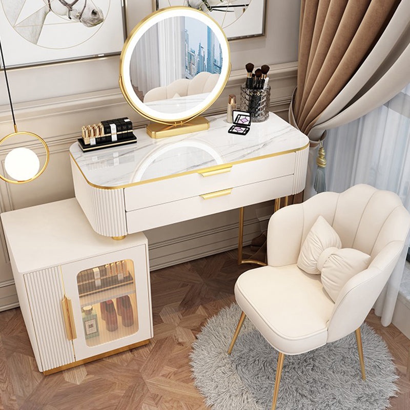 Glam Style Vanity Dressing Table with 2 Drawers and Stone Top