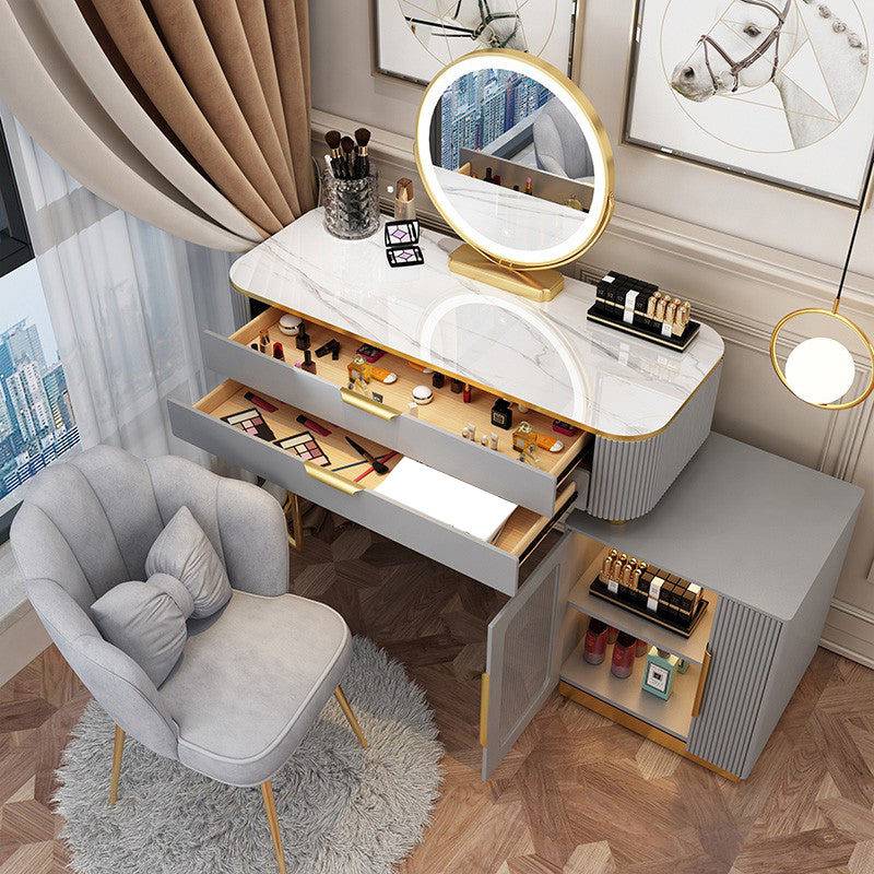 Glam Style Vanity Dressing Table with 2 Drawers and Stone Top