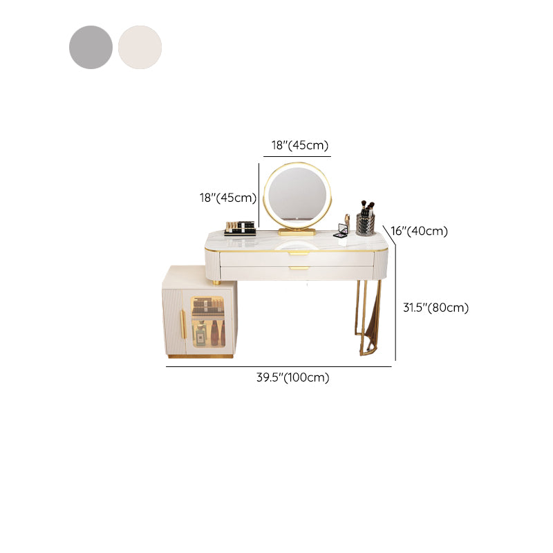 Glam Style Vanity Dressing Table with 2 Drawers and Stone Top