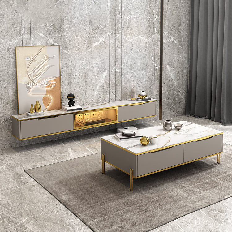 17" Wide Glam Cocktail Table Rectangle Stone Coffee Cocktail Table