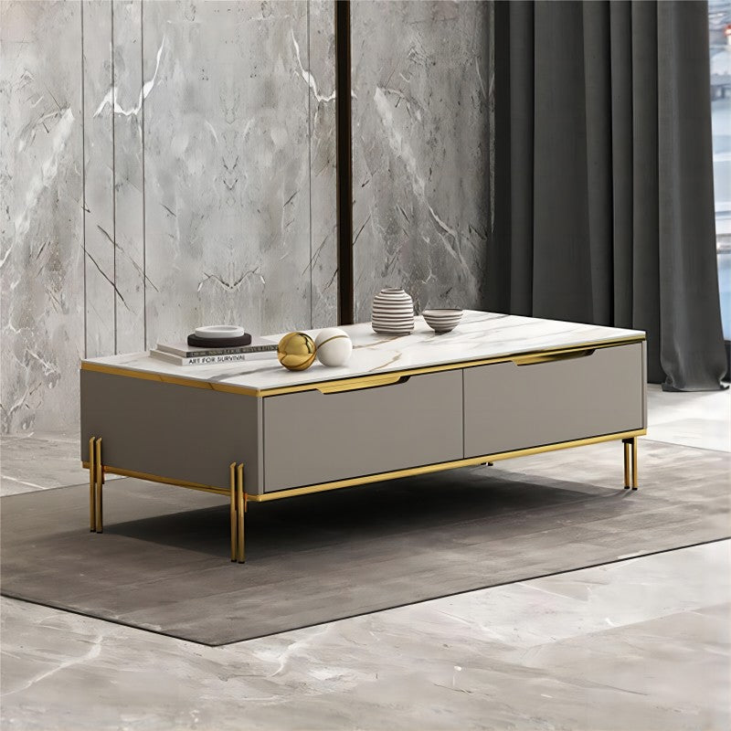 17" Wide Glam Cocktail Table Rectangle Stone Coffee Cocktail Table