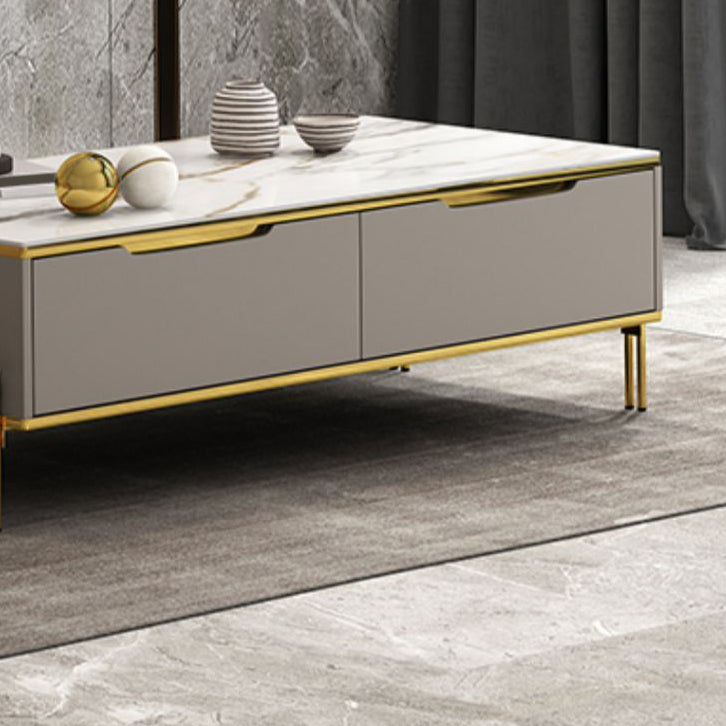 17" Wide Glam Cocktail Table Rectangle Stone Coffee Cocktail Table