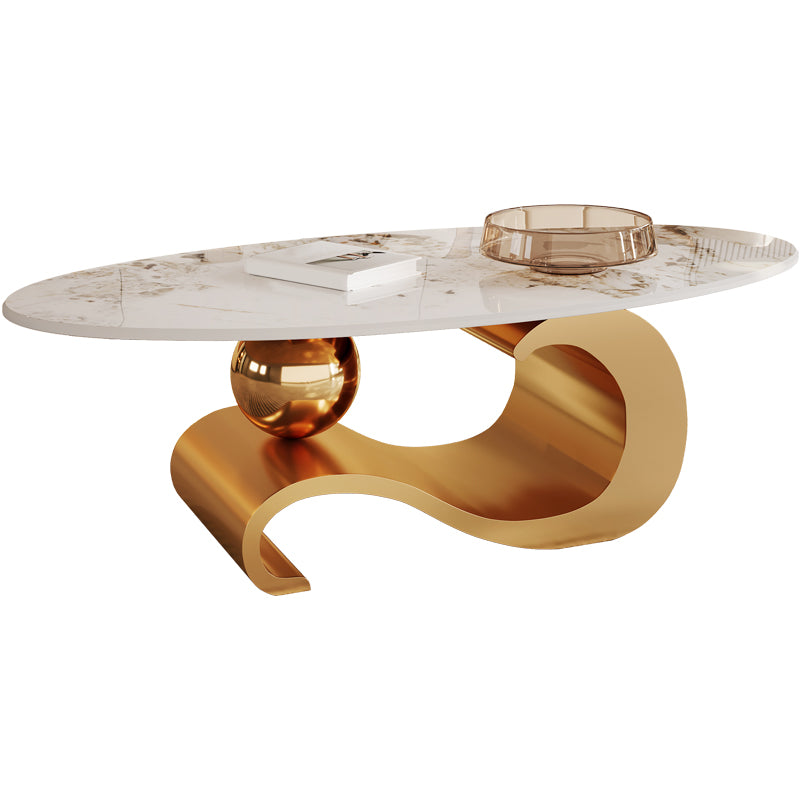 Stainless Steel Abstract Base Cocktail Table Oval Slate Top Coffee Table