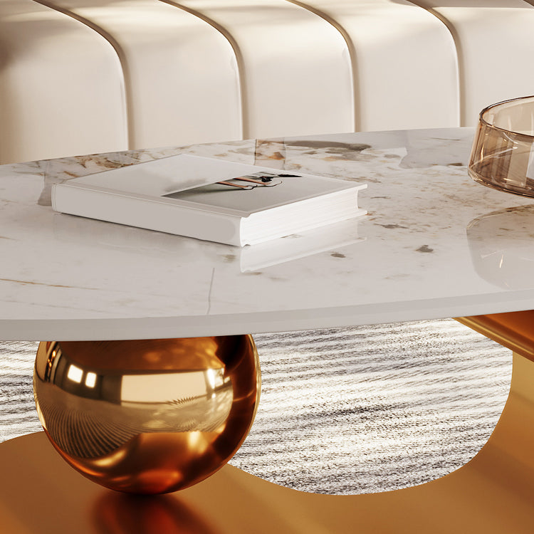 Stainless Steel Abstract Base Cocktail Table Oval Slate Top Coffee Table