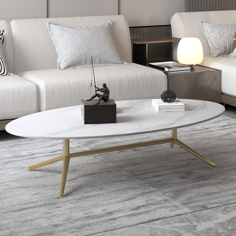 Glam Style Metal Base Cocktail Table Black and White Slate Top Coffee Table