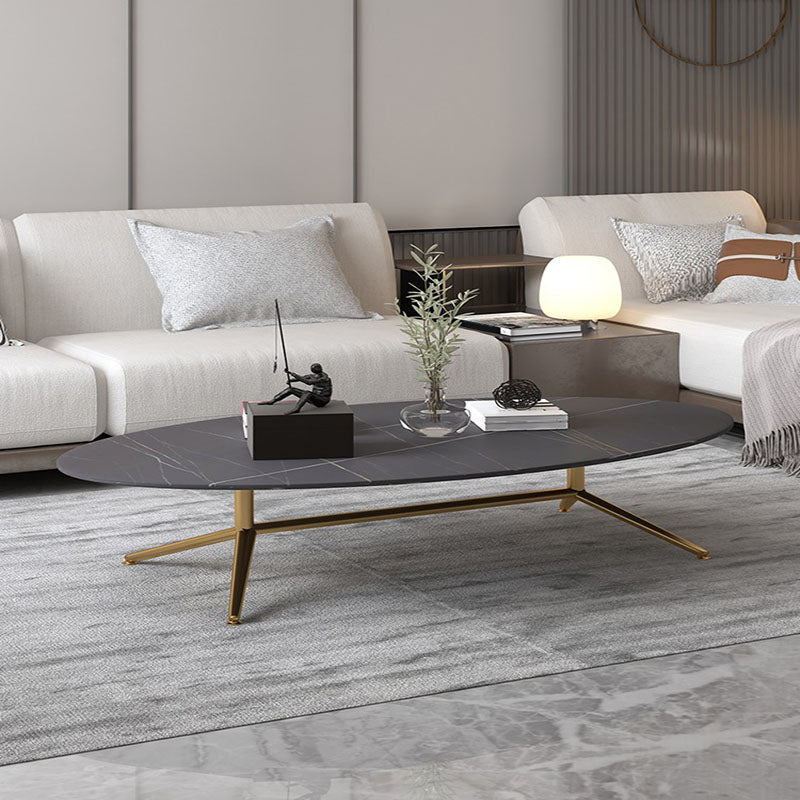Glam Style Metal Base Cocktail Table Black and White Slate Top Coffee Table