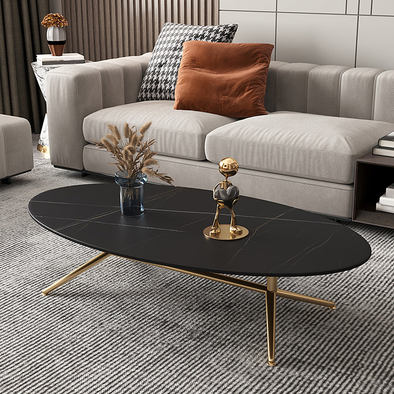 Glam Style Metal Base Cocktail Table Black and White Slate Top Coffee Table