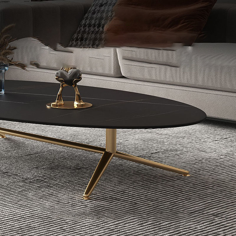 Glam Style Metal Base Cocktail Table Black and White Slate Top Coffee Table