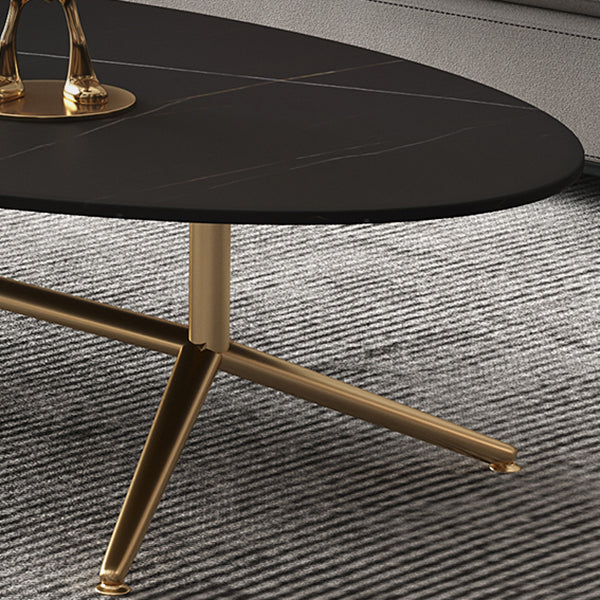 Glam Style Metal Base Cocktail Table Black and White Slate Top Coffee Table