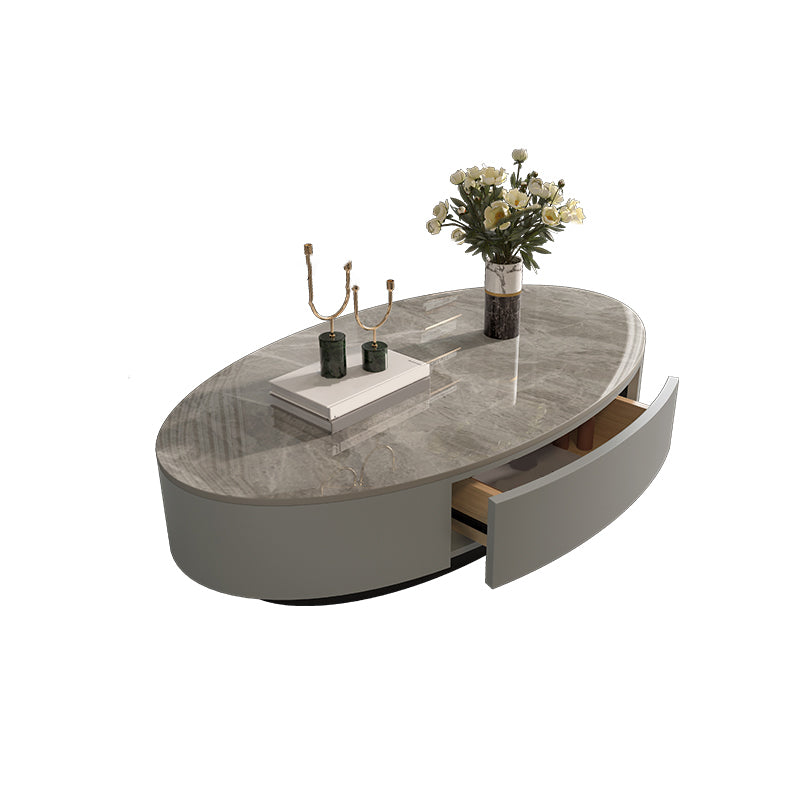 Glam Oval Slate Top Coffee Table 13.77" Tall Cocktail Table with Storage