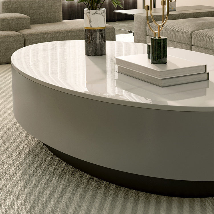Glam Oval Slate Top Coffee Table 13.77" Tall Cocktail Table with Storage